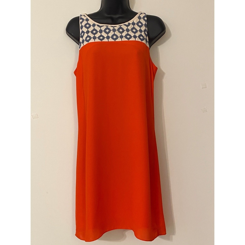 THML Red/Orange Sleeveless Shift Dress Embroidered Yoke Women Size Small